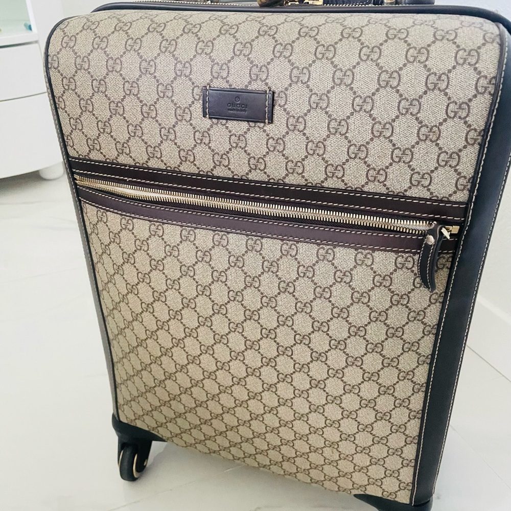 Gucci Cream and Brown Travel Luggage Bag